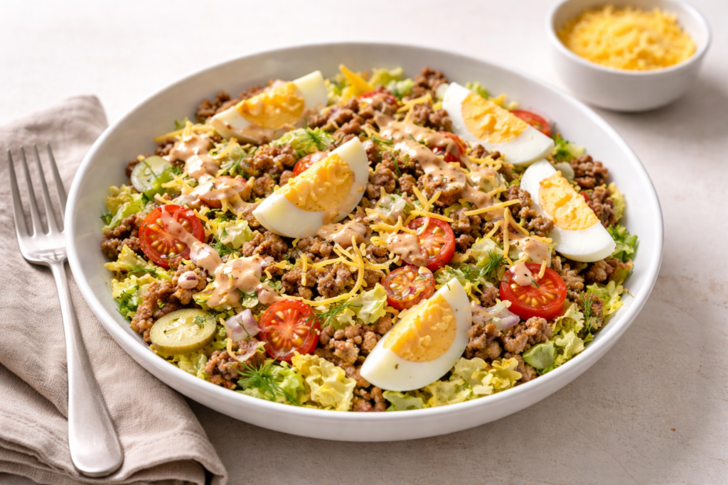 Big-Mac-salade-met-krokant-gehakt-en-gezondere-saus