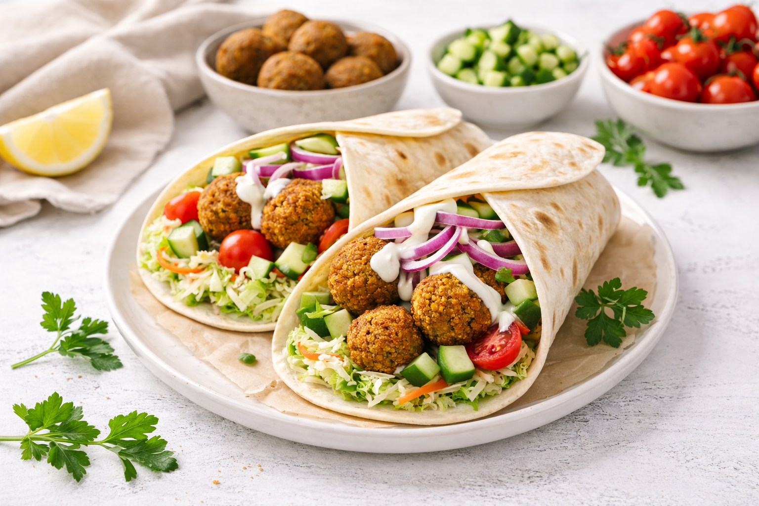 Gezonde falafel wraps met knoflooksaus