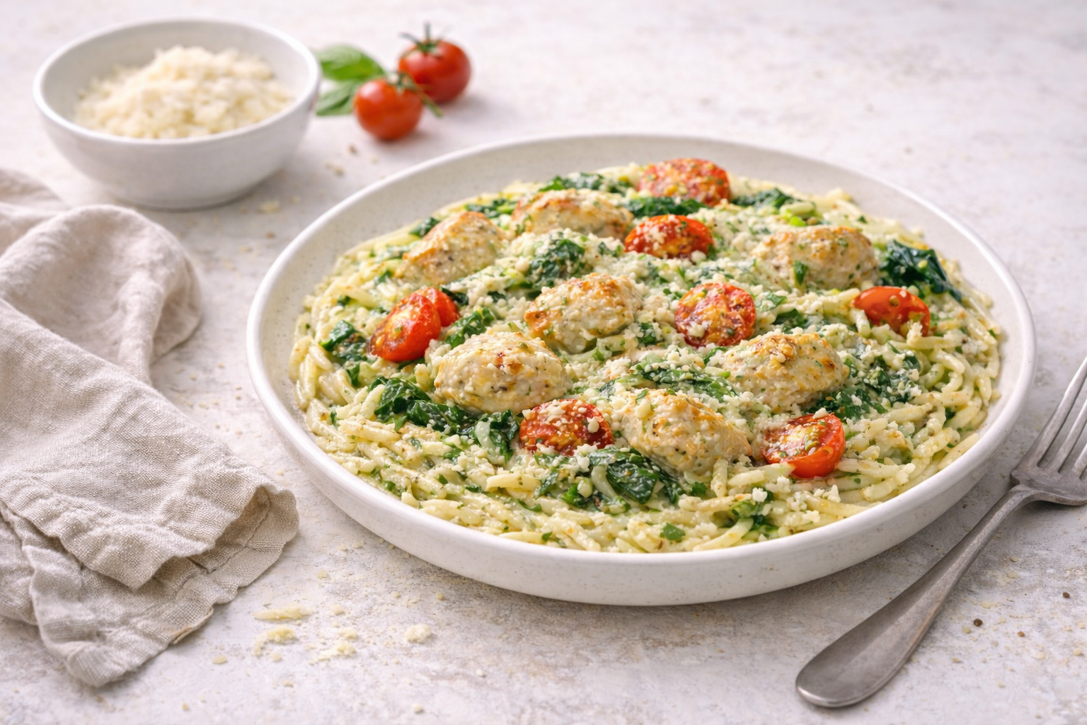 Romige kip pesto orzo uit één pan