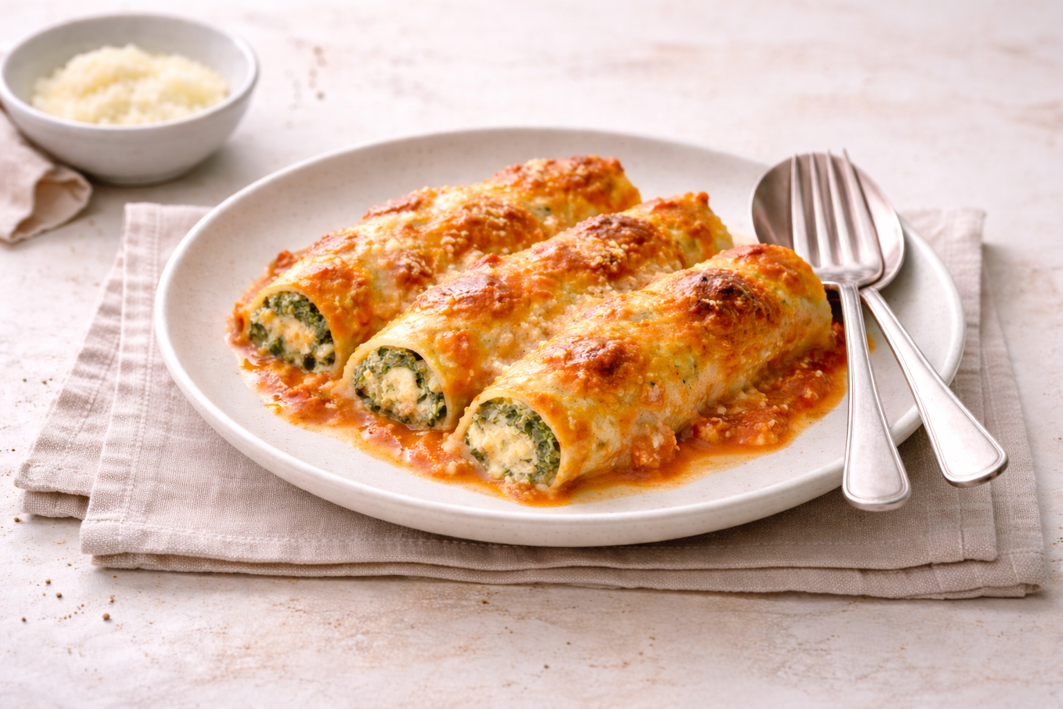 Vegetarische cannelloni met spinazie en ricotta