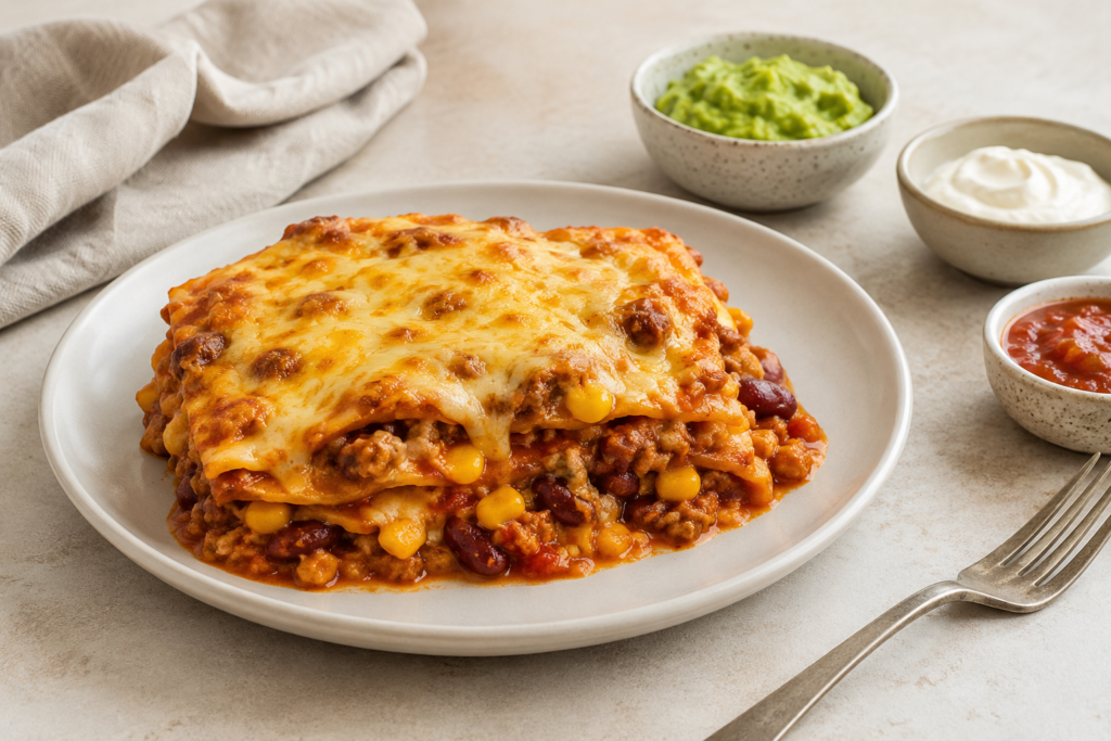Mexicaanse-lasagne-met-tortilla-en-lekker-veel-kaas