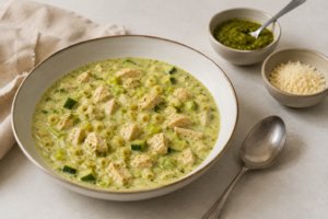 Romige-kip-pestosoep-met-prei-en-courgette