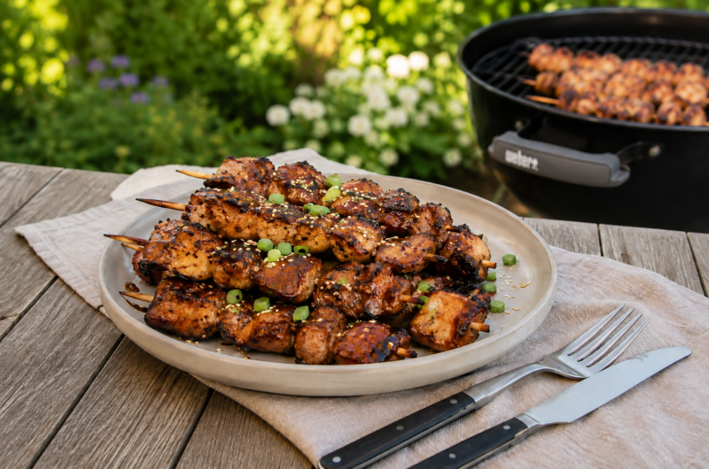 Sticky-honing-knoflook-kipspiesen
